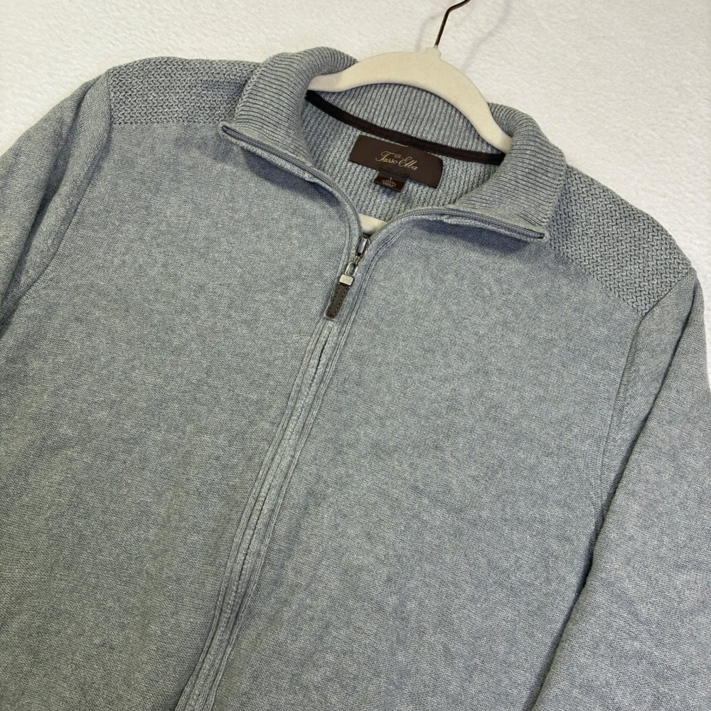 Tasso Elba Mens Large Gray Full Zip Cotton Cardigan Sweater Mock Neck Textured
